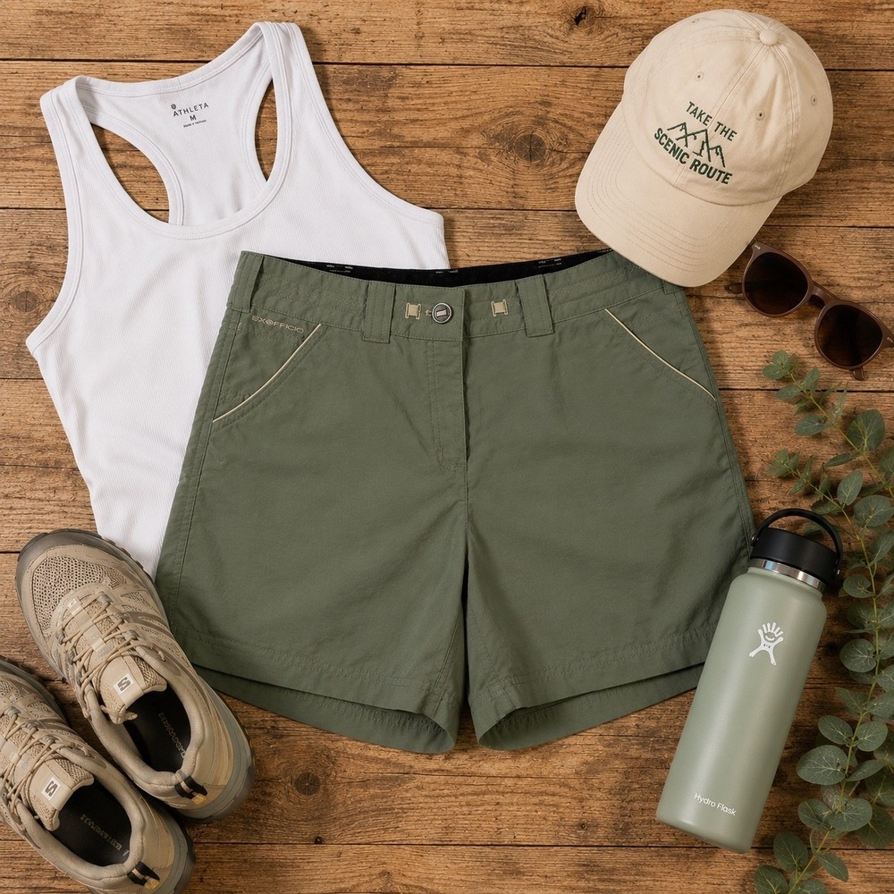 ExOfficio Women's Nylon Hiking Outdoor Travel Gorpcore Shorts Olive Green 14